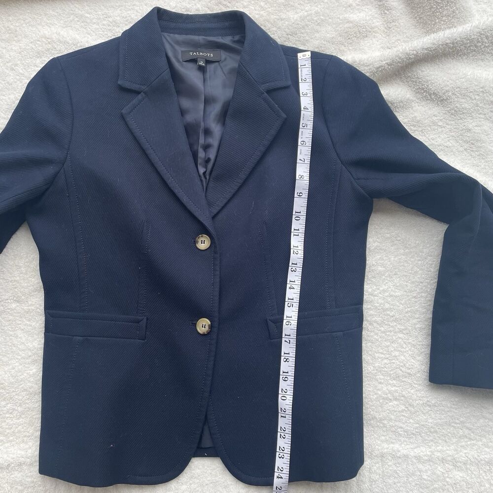 Talbots Navy Blue Structured Women's 2 Button Blazer Ribbed Cotton - 12 - Picture 6 of 8